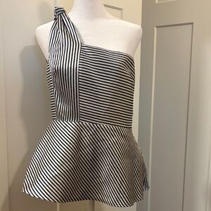 Banana Republic Womens Navy White Stripe One-Shoulder Top Size 8 Elegant